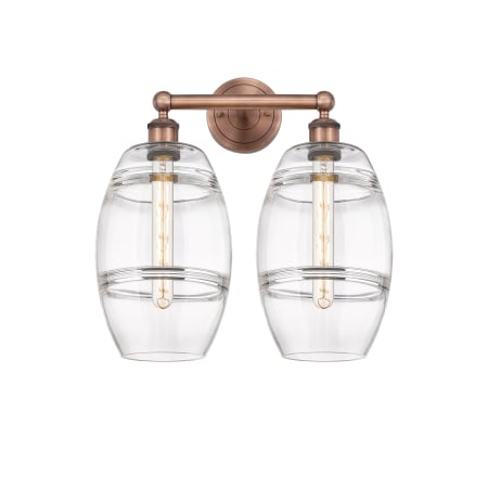 A large image of the Innovations Lighting 616-2W 12 17 Vaz Vanity Antique Copper / Clear