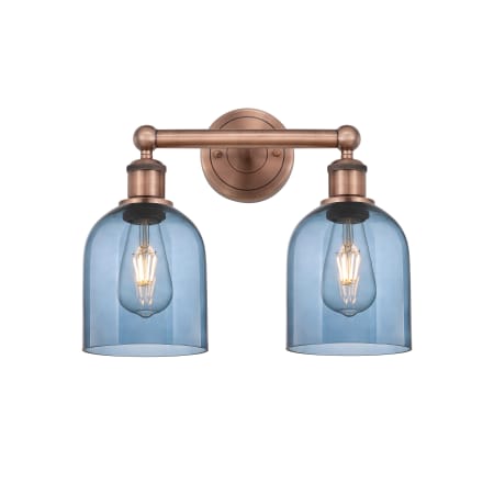 A large image of the Innovations Lighting 616-2W 12 15 Bella Vanity Antique Copper / Princess Blue