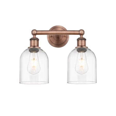 A large image of the Innovations Lighting 616-2W 12 15 Bella Vanity Antique Copper / Clear