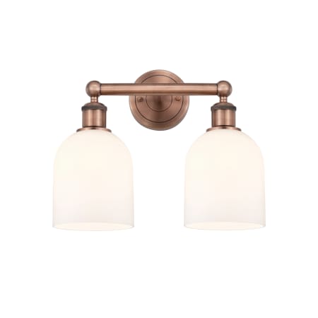 A large image of the Innovations Lighting 616-2W 12 15 Bella Vanity Antique Copper / Glossy White