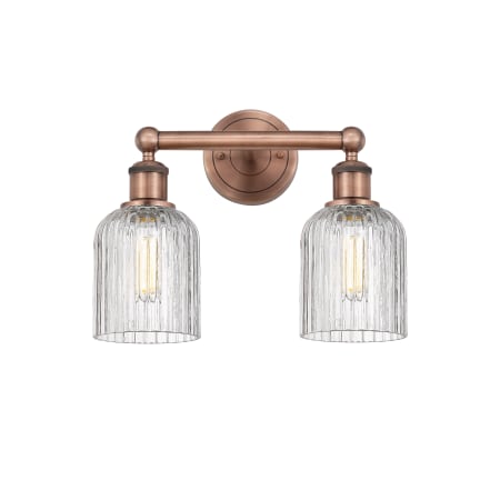 A large image of the Innovations Lighting 616-2W 11 14 Bridal Veil Vanity Antique Copper