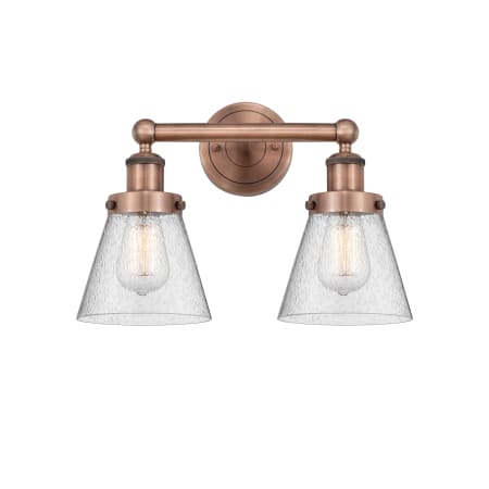 A large image of the Innovations Lighting 616-2W-10-16 Cone Vanity Antique Copper / Seedy