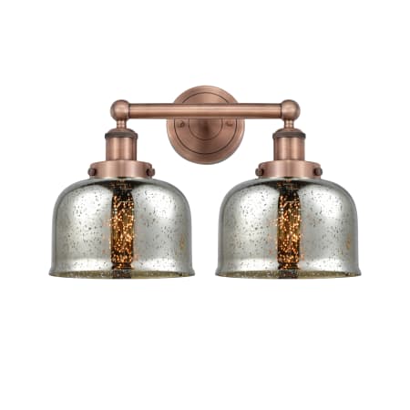 A large image of the Innovations Lighting 616-2W-10-16-L Bell Vanity Antique Copper / Silver Plated Mercury