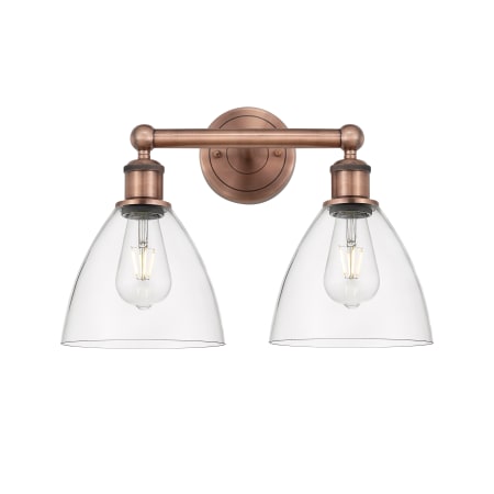 A large image of the Innovations Lighting 616-2W-12-17 Bristol Vanity Antique Copper / Clear