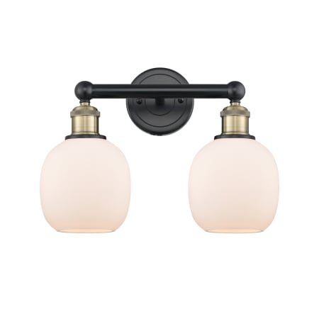 A large image of the Innovations Lighting 616-2W-12-15 Belfast Vanity Black Antique Brass / Matte White