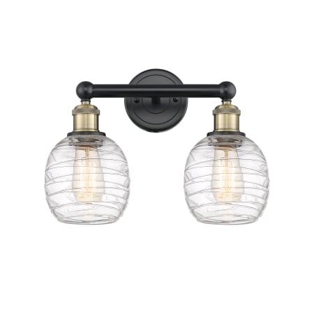 A large image of the Innovations Lighting 616-2W-12-15 Belfast Vanity Black Antique Brass / Deco Swirl