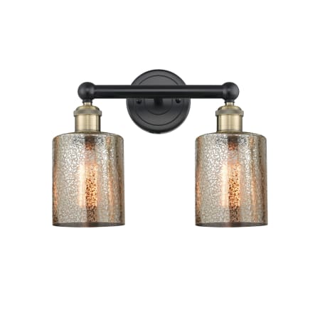 A large image of the Innovations Lighting 616-2W-12-14 Cobbleskill Vanity Black Antique Brass / Mercury