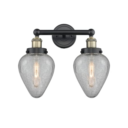 A large image of the Innovations Lighting 616-2W-12-15 Geneseo Vanity Black Antique Brass / Clear Crackle