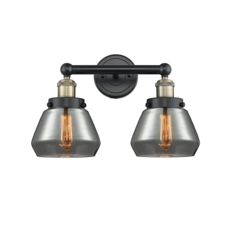 A large image of the Innovations Lighting 616-2W-10-16 Fulton Vanity Black Antique Brass / Plated Smoke