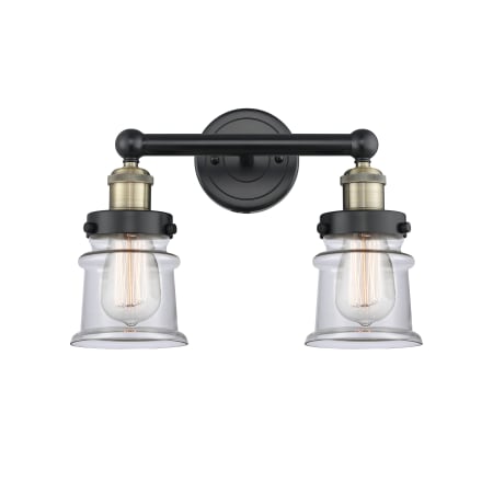 A large image of the Innovations Lighting 616-2W-11-14 Canton Vanity Black Antique Brass / Clear