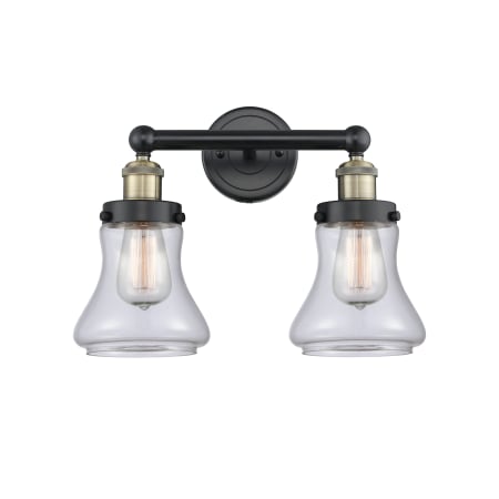 A large image of the Innovations Lighting 616-2W-10-16 Bellmont Vanity Black Antique Brass / Clear