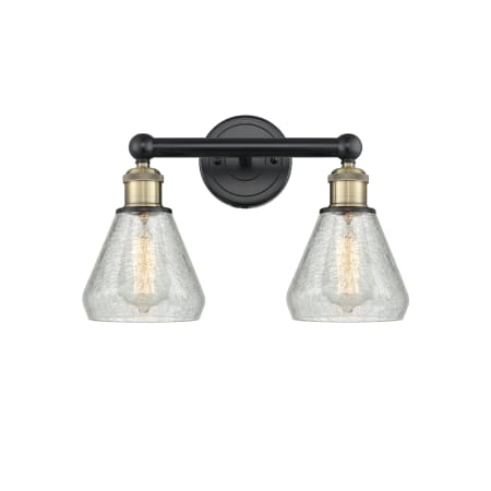 A large image of the Innovations Lighting 616-2W-13-15 Conesus Vanity Black Antique Brass / Clear Crackle