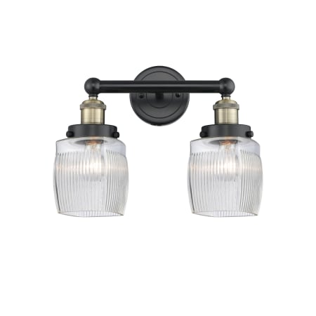 A large image of the Innovations Lighting 616-2W-12-15 Colton Vanity Black Antique Brass / Clear Halophane