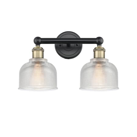 A large image of the Innovations Lighting 616-2W-11-15 Dayton Vanity Black Antique Brass / Clear