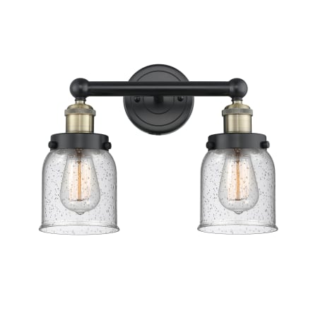 A large image of the Innovations Lighting 616-2W-10-16 Bell Vanity Black Antique Brass / Seedy