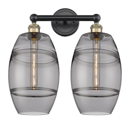 A large image of the Innovations Lighting 616-2W 12 17 Vaz Vanity Black Antique Brass / Light Smoke