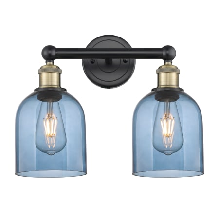 A large image of the Innovations Lighting 616-2W 12 15 Bella Vanity Black Antique Brass / Princess Blue