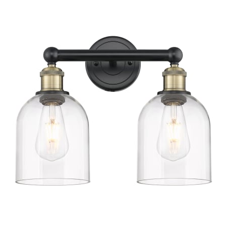 A large image of the Innovations Lighting 616-2W 12 15 Bella Vanity Black Antique Brass / Clear