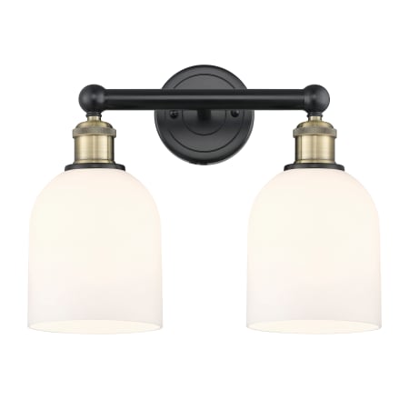 A large image of the Innovations Lighting 616-2W 12 15 Bella Vanity Black Antique Brass / Glossy White