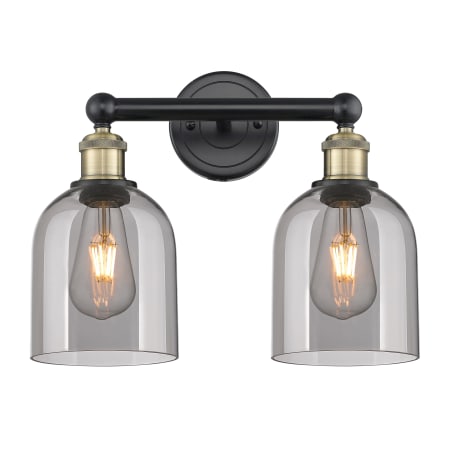 A large image of the Innovations Lighting 616-2W 12 15 Bella Vanity Black Antique Brass / Light Smoke