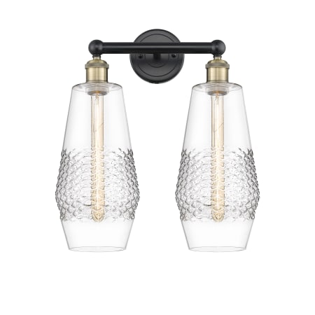 A large image of the Innovations Lighting 616-2W-19-16 Windham Vanity Black Antique Brass / Clear