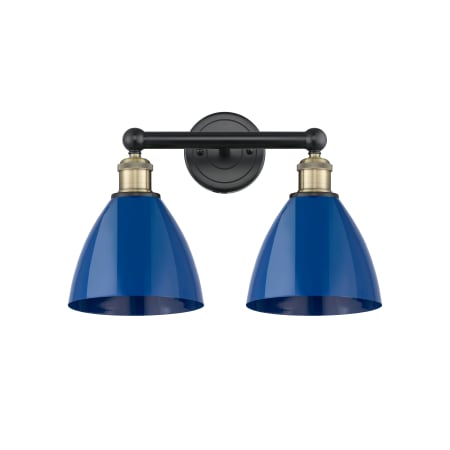 A large image of the Innovations Lighting 616-2W-12-17 Plymouth Vanity Black Antique Brass / Blue