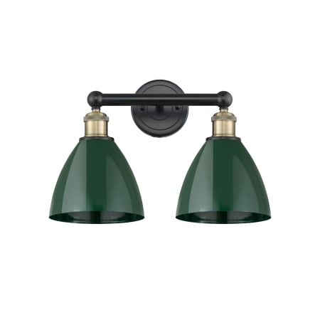 A large image of the Innovations Lighting 616-2W-12-17 Plymouth Vanity Black Antique Brass / Green