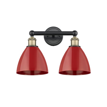 A large image of the Innovations Lighting 616-2W-12-17 Plymouth Vanity Black Antique Brass / Red