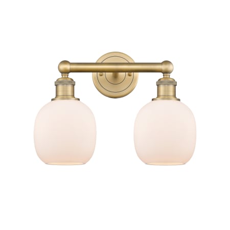 A large image of the Innovations Lighting 616-2W-12-15 Belfast Vanity Brushed Brass / Matte White