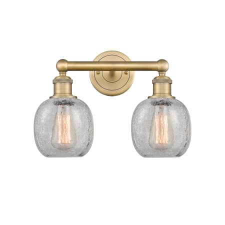 A large image of the Innovations Lighting 616-2W-12-15 Belfast Vanity Brushed Brass / Clear Crackle