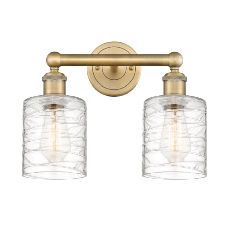 A large image of the Innovations Lighting 616-2W-12-14 Cobbleskill Vanity Brushed Brass / Deco Swirl