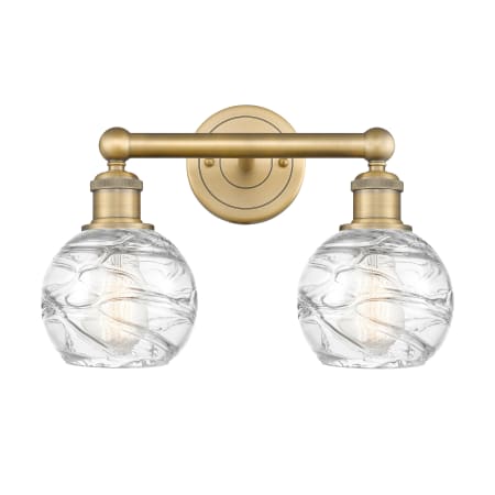 A large image of the Innovations Lighting 616-2W-11-15 Athens Vanity Brushed Brass / Clear Deco Swirl