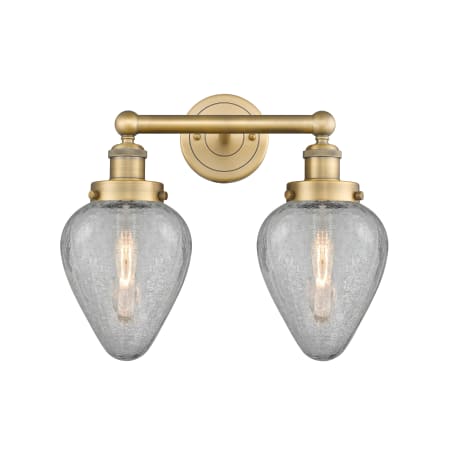 A large image of the Innovations Lighting 616-2W-12-15 Geneseo Vanity Brushed Brass / Clear Crackle