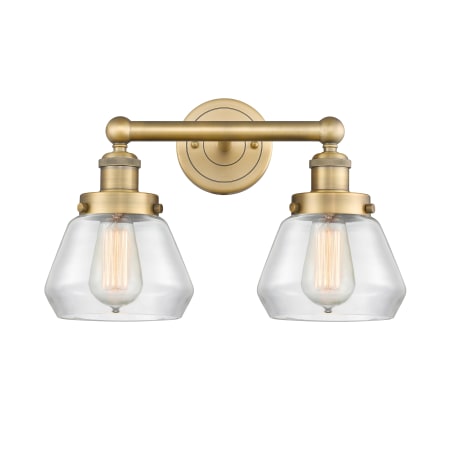 A large image of the Innovations Lighting 616-2W-10-16 Fulton Vanity Brushed Brass / Clear