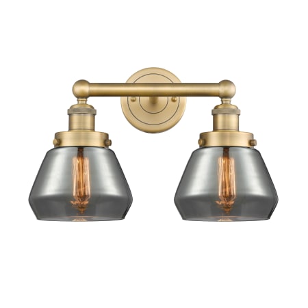 A large image of the Innovations Lighting 616-2W-10-16 Fulton Vanity Brushed Brass / Plated Smoke