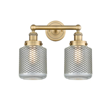 A large image of the Innovations Lighting 616-2W-12-15 Stanton Vanity Brushed Brass / Clear Wire Mesh