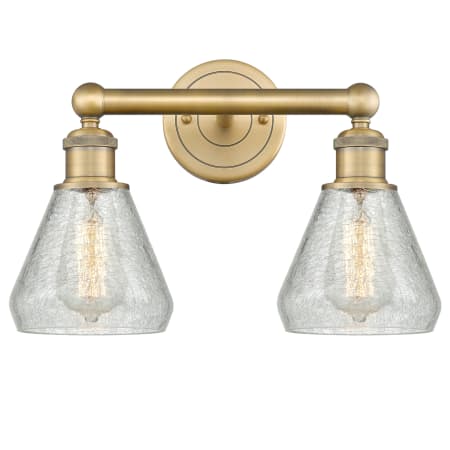 A large image of the Innovations Lighting 616-2W-13-15 Conesus Vanity Brushed Brass / Clear Crackle