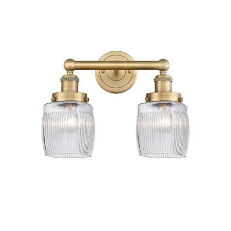 A large image of the Innovations Lighting 616-2W-12-15 Colton Vanity Brushed Brass / Clear Halophane