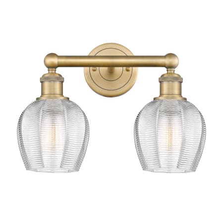 A large image of the Innovations Lighting 616-2W-11-15 Norfolk Vanity Brushed Brass / Clear