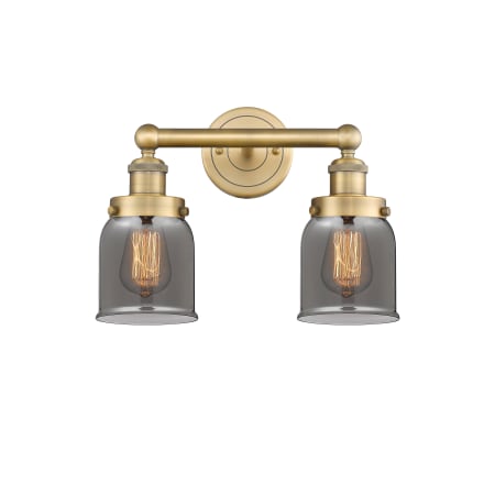 A large image of the Innovations Lighting 616-2W-10-16 Bell Vanity Brushed Brass / Plated Smoke