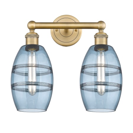 A large image of the Innovations Lighting 616-2W 10 15 Vaz Vanity Brushed Brass / Princess Blue