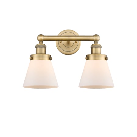 A large image of the Innovations Lighting 616-2W-10-16 Cone Vanity Brushed Brass / Matte White