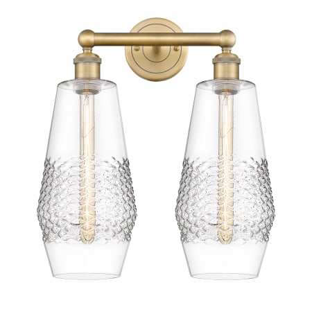 A large image of the Innovations Lighting 616-2W-19-16 Windham Vanity Brushed Brass / Clear