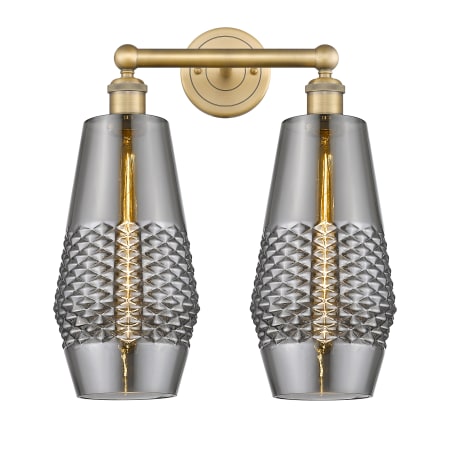 A large image of the Innovations Lighting 616-2W-19-16 Windham Vanity Brushed Brass / Smoked