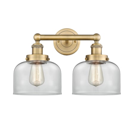 A large image of the Innovations Lighting 616-2W-10-16-L Bell Vanity Brushed Brass / Clear