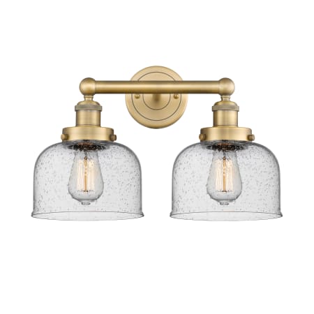 A large image of the Innovations Lighting 616-2W-10-16-L Bell Vanity Brushed Brass / Seedy