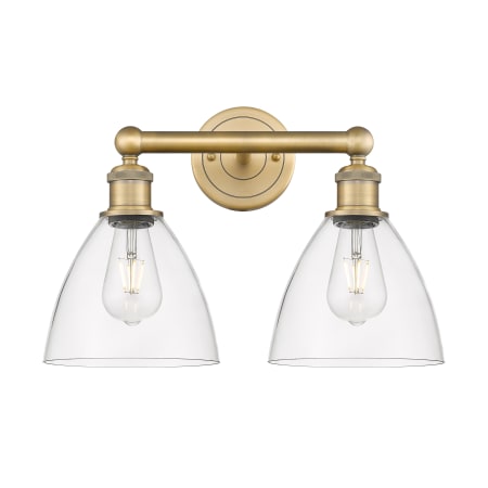 A large image of the Innovations Lighting 616-2W-12-17 Bristol Vanity Brushed Brass / Clear