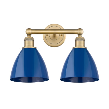 A large image of the Innovations Lighting 616-2W-12-17 Plymouth Vanity Brushed Brass / Blue