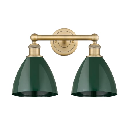 A large image of the Innovations Lighting 616-2W-12-17 Plymouth Vanity Brushed Brass / Green