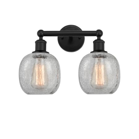 A large image of the Innovations Lighting 616-2W-12-15 Belfast Vanity Matte Black / Clear Crackle